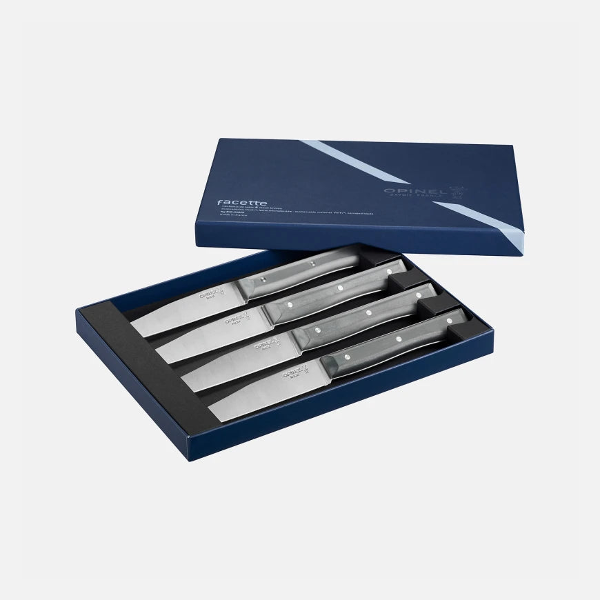 COFFRET DE 4 COUTEAUX DE TABLE FACETTE ARDOISE OPINEL MICRODENTES - Pêcheur Maroc