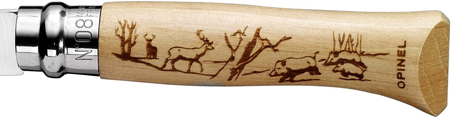 N°08 Inox Animalia Hêtre Cerf Sanglier Couteau Chasse Opinel, Opinel, Pêcheur Maroc