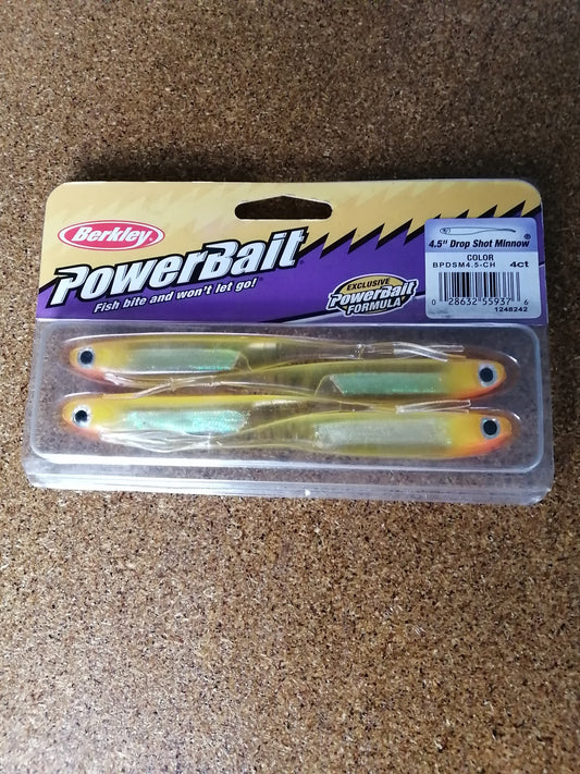 LEURRE BERKLEY DROP SHOT MINNOW 4,5" (11.43cm) COLORIS NATUAL ET CHARTREUSE, Berkley, Pêcheur Maroc