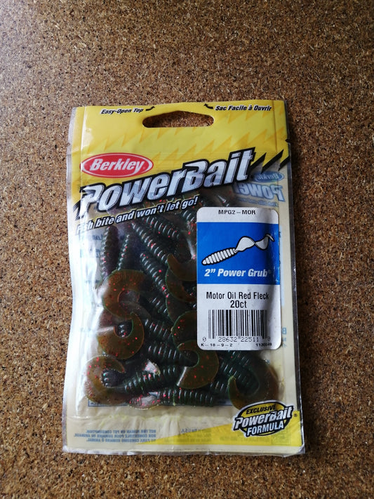 LEURRE BERKLEY POWER GRUB 2"(5cm) COLORIS MOTOR OIL RED FLECK ET FIRE TIGER, Berkley, Pêcheur Maroc