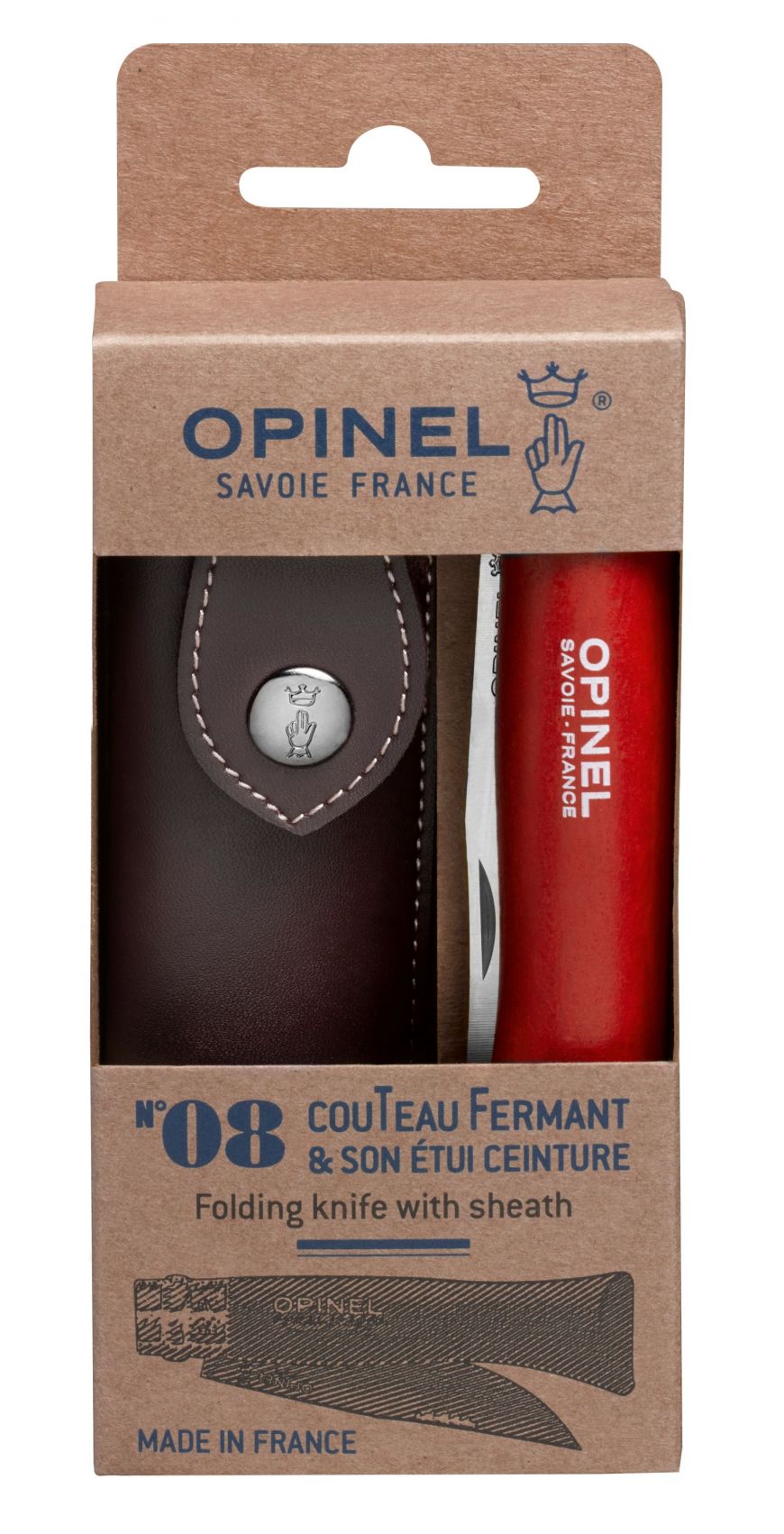 Le N°08 baroudeur bleu ou rouge accompagné de l'étui Alpine, Opinel, Pêcheur Maroc