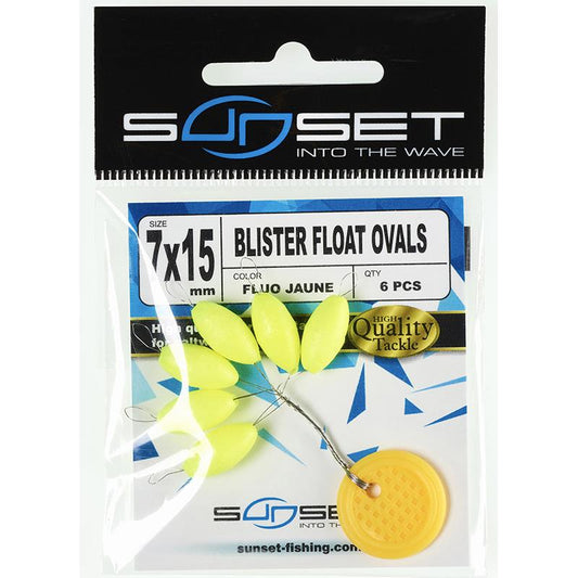 BLISTER FLOAT OVALS ST-D-134 7x15mm BLANC/ FLUO YELLOW, Sunset, Pêcheur Maroc
